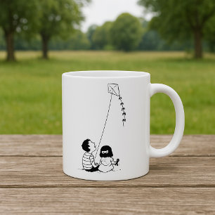 Kinder lassen Drachen steigen Silhouette Kaffeetasse