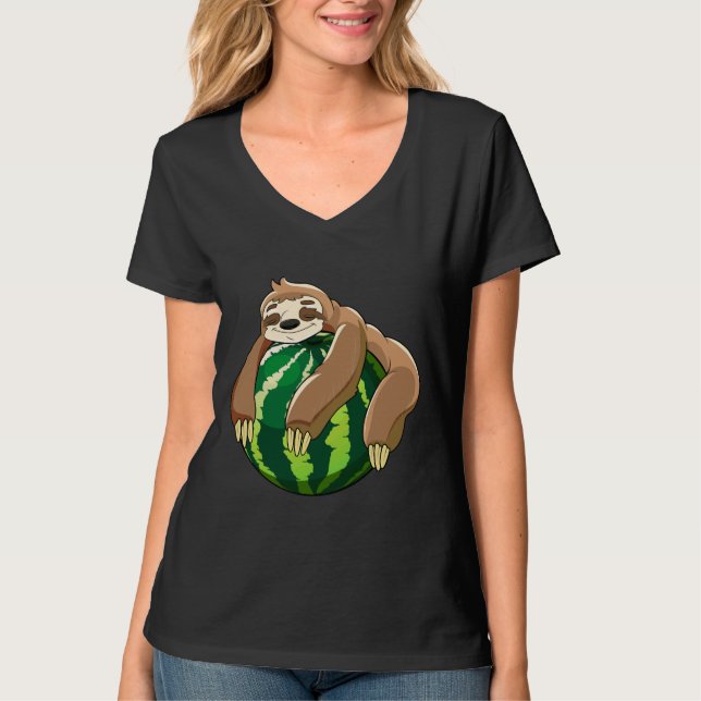 Kinder Lazy Sloth Watermelon Schlafen Sommerspass T-Shirt (Vorderseite)