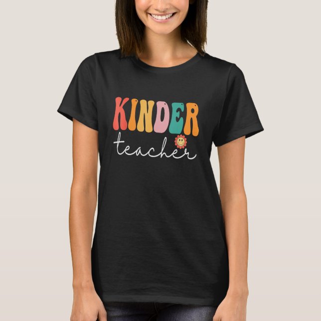 Kinder-Lehrerin Retro Groovy Frauen glücklichen er T-Shirt (Vorderseite)
