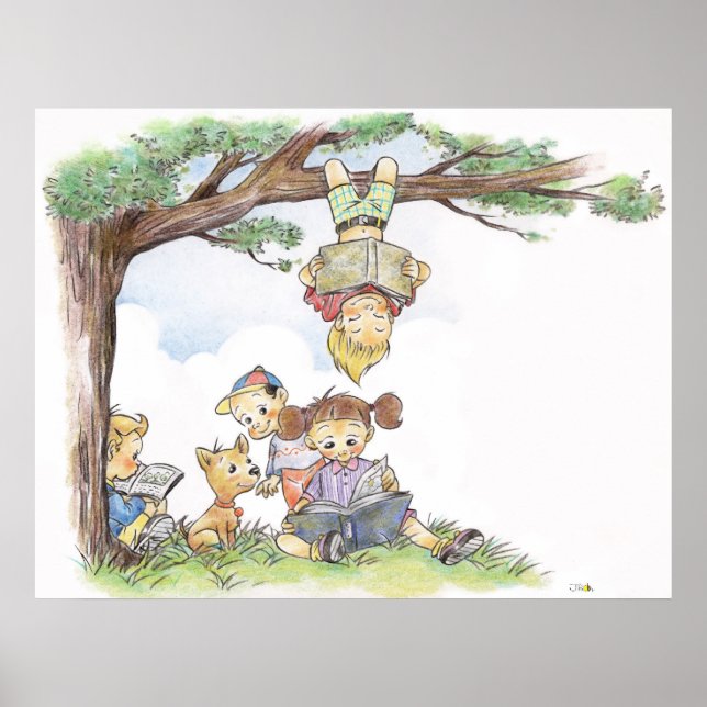 Kinder lesen Bücher Poster (Vorne)