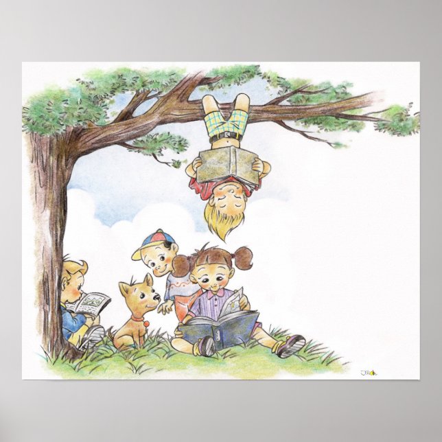 Kinder lesen Bücher Poster (Vorne)