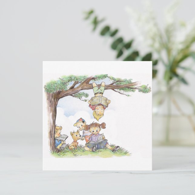 Kinder lesen unter einem Baum Karte (Stehend Vorderseite)