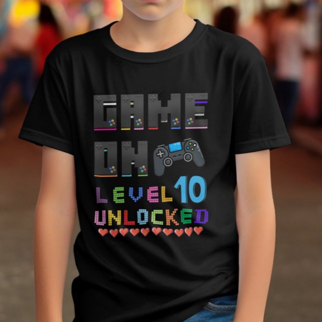 Kinder Level 10 Entsperrtes Videospiel T-Shirt (Von Creator hochgeladen)