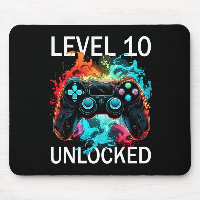 Kinder Level 10 Unlock Video Gamer Retro 10. Gebur Mousepad (Vorne)