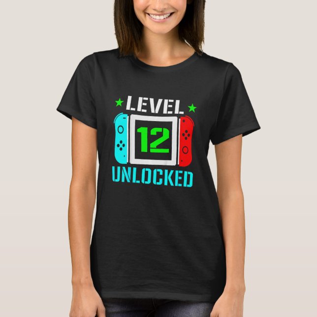 Kinder-Level 12 unverschlossener Gamer 12. Geburts T-Shirt (Vorderseite)