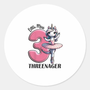 Kinder Little Miss Threenager Drei 3. Geburtstag G Runder Aufkleber