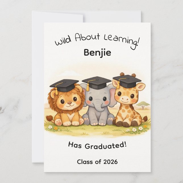 Kinder Löwe Elefant Giraffe Wald Abitur Karte (Vorderseite)