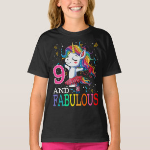Kinder Mädchen 9h Geburtstag Einhorn Fabulous 9 Ja T-Shirt