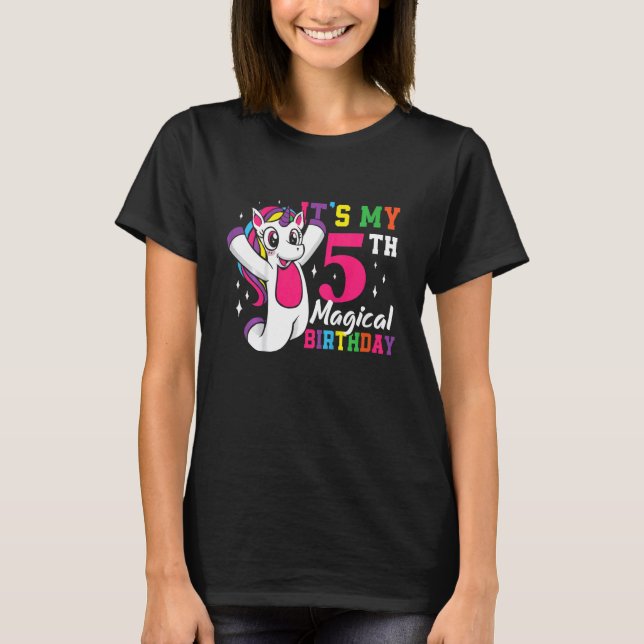 Kinder Mädchen Fünfjähriges Party EinhornOutfit Co T-Shirt (Vorderseite)