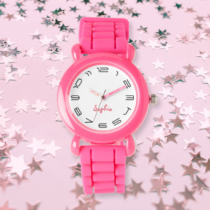 Kinder Mädchen Moderne rosa Individuelle Name Mono Armbanduhr