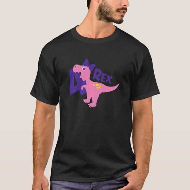 Kinder Mädchen Vier Rex Dinosaurier 4 Jahre alt Gi T-Shirt (Vorderseite)