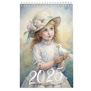 Kinder Mädchen Vintage Ostern Taube 2025 Kalender