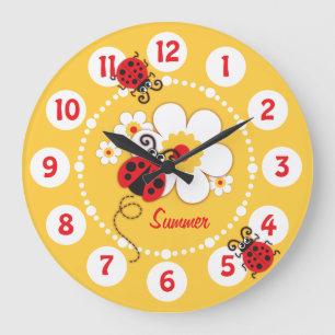 Kinder Marienkäfer & Blume süße gelbe Mädchen Wand Große Wanduhr