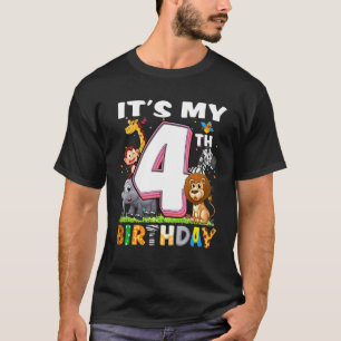 Kinder Mein 4. Geburtstag Zoo Jungle Safari 4 Jahr T-Shirt