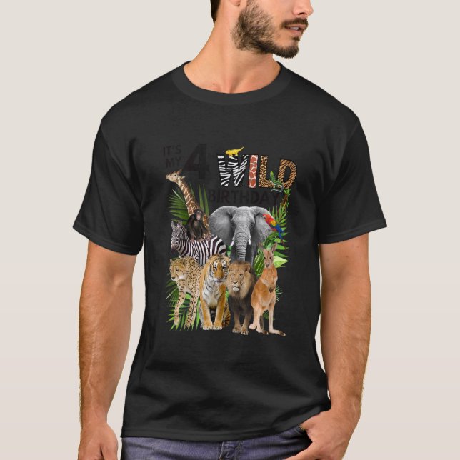 Kinder Mein 4. Wild Birthday Safari Animals Zoo T-Shirt (Vorderseite)