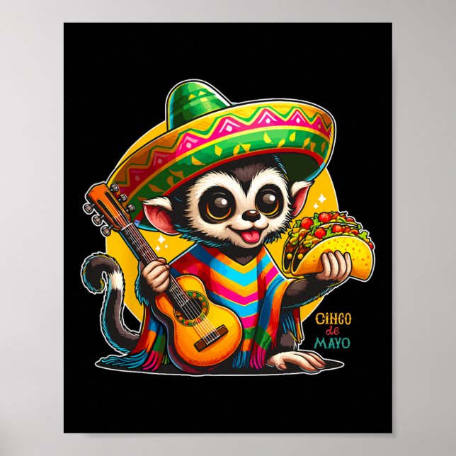 Kinder mexikanischer Affe mit Sombrero und Poncho  Poster (Vorne)