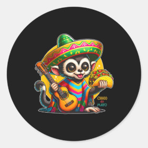 Kinder mexikanischer Affe mit Sombrero und Poncho Runder Aufkleber