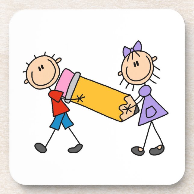 Kinder mit Bleistift Getränkeuntersetzer (Vorderseite)