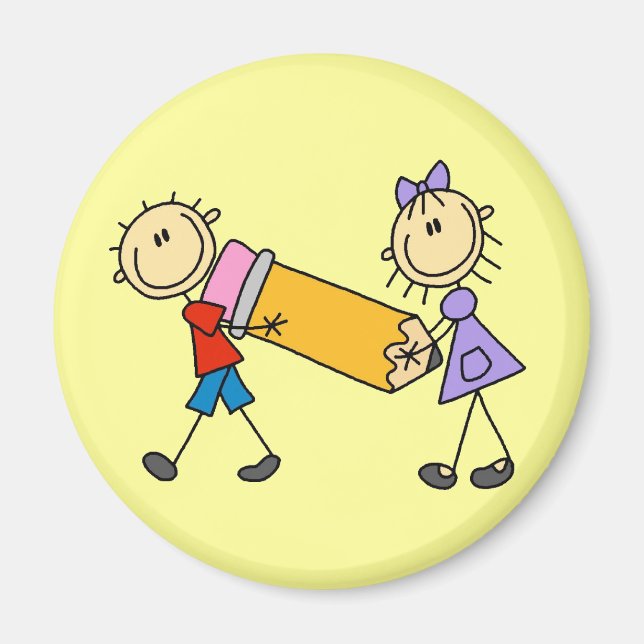 Kinder mit Bleistift Magnet (Vorne)