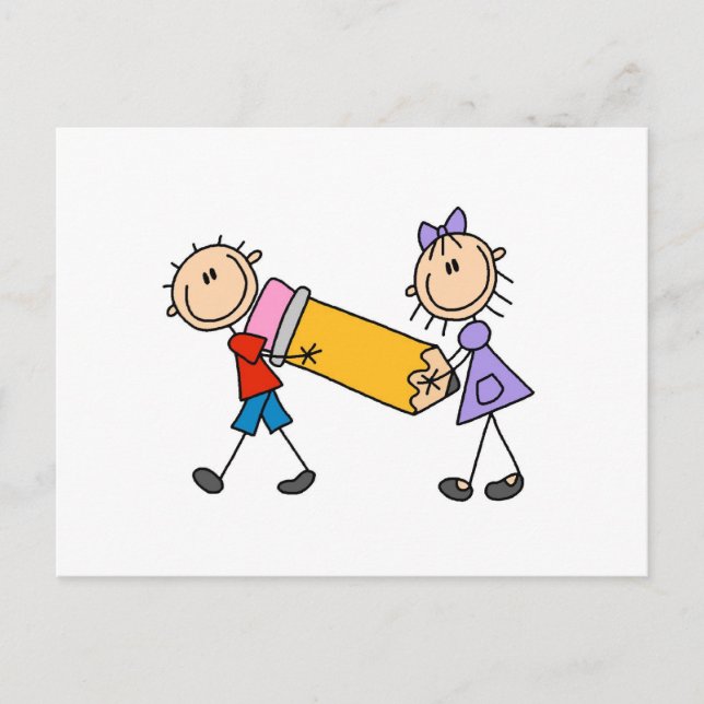 Kinder mit Bleistift Postkarte (Vorderseite)