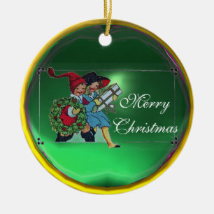 KINDER MIT CHRISTMAS GIFTS KERAMIKORNAMENT