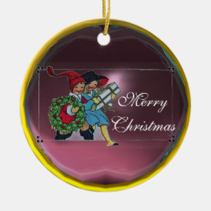 KINDER MIT CHRISTMAS GIFTS KERAMIKORNAMENT