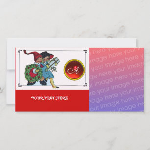 KINDER MIT CHRISTMAS GIFTS Monogramm Feiertagskarte