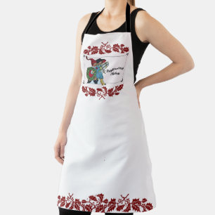 KINDER MIT CHRISTMAS GIFTS UND ROTEN FLORALEN SCHÜRZE