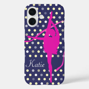 Kinder mit dem Namen Gymnast pola dot pink iPhone 16 Hülle