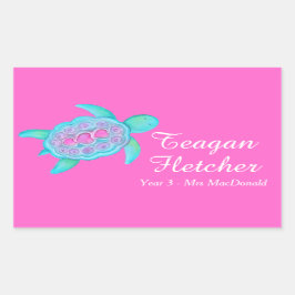 Kinder mit dem Namen ID turtle herzen rosa Aufkleb Rechteckiger Aufkleber
