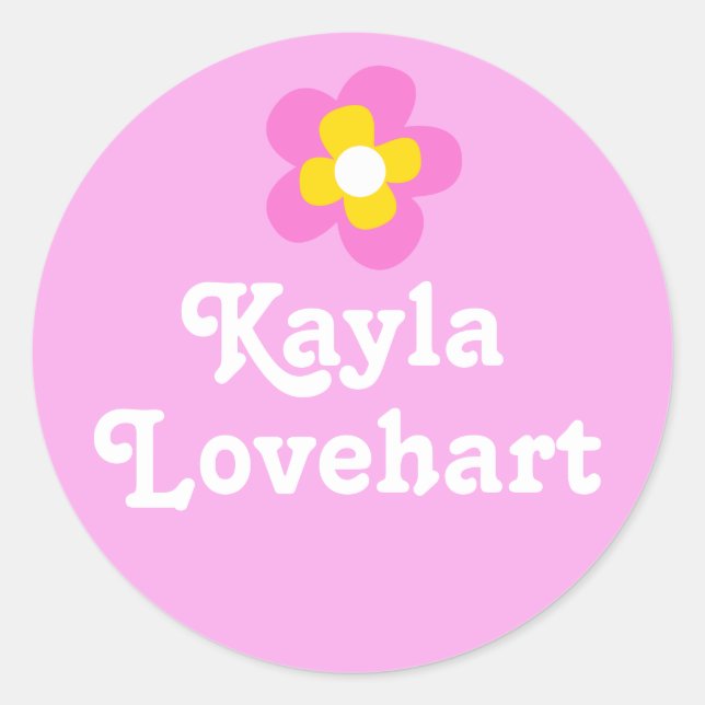 Kinder mit der Bezeichnung "Rosa Weiße Blume" Runder Aufkleber (Vorderseite)