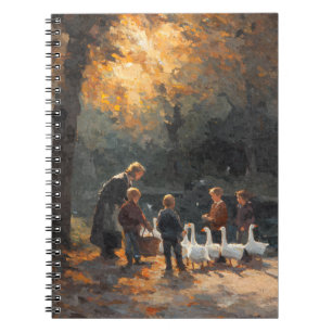 Kinder mit Gängen Herbst Sonnenschein Kunst Notizblock