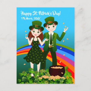 Kinder mit grünen Saint Patrick's Day Outfits Postkarte