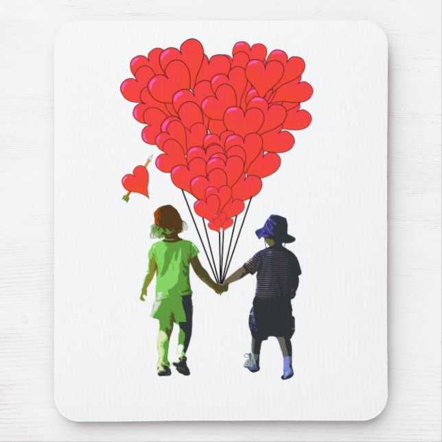 Kinder mit Händen und herzförmigen Ballons Mousepad (Vorne)