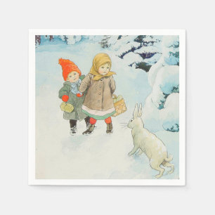 Kinder mit Hausgemacht im Winter - Weihnachten Serviette