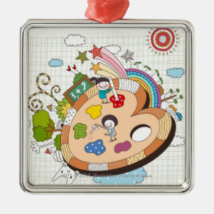 Kinder mit Malerpinseln Silbernes Ornament