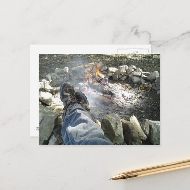Kinder mit meinen Füßen oben am Lagerfeuer Postkar Postkarte (Vorderseite/Rückseite Beispiel)