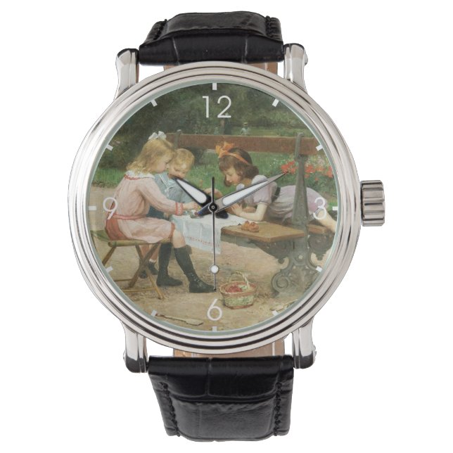 Kinder mit Nachmittagstee im Park Armbanduhr (Vorderseite)