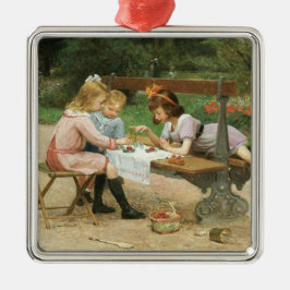 Kinder mit Nachmittagstee im Park Ornament Aus Metall