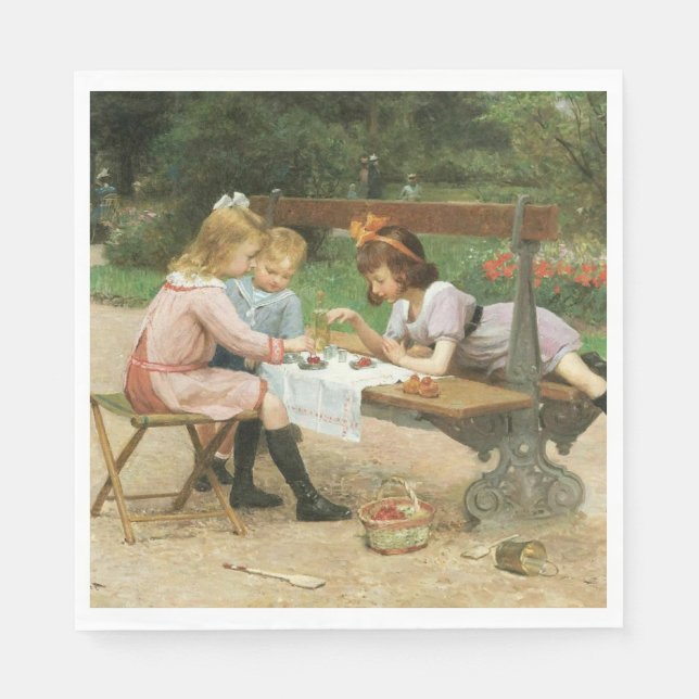 Kinder mit Nachmittagstee im Park Serviette (Vorderseite)