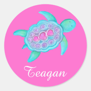 Kinder mit Namen ID Schildkrötenherzen Rosa Aufkle Runder Aufkleber