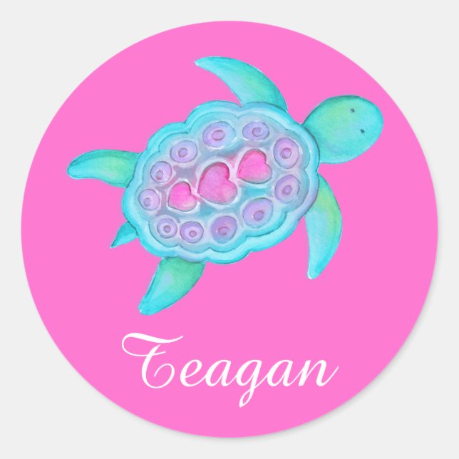 Kinder mit Namen ID Schildkrötenherzen Rosa Aufkle Runder Aufkleber (Vorderseite)