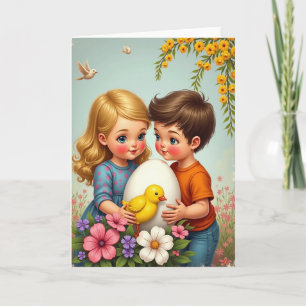 Kinder mit Osterei Frühlingskarte Karte
