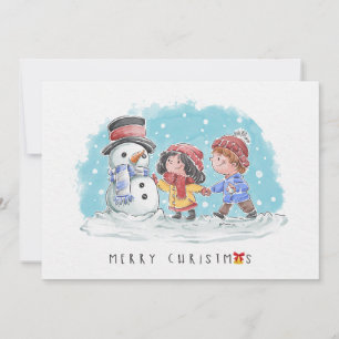 Kinder mit Snowman Frohe Weihnachtskarte Feiertagskarte