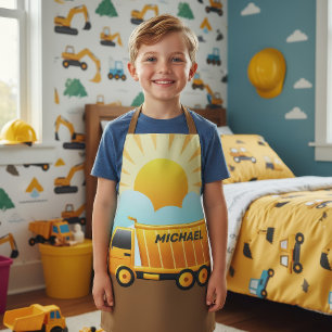 Kinder mit Thema Muldenkipper Bau Schürze