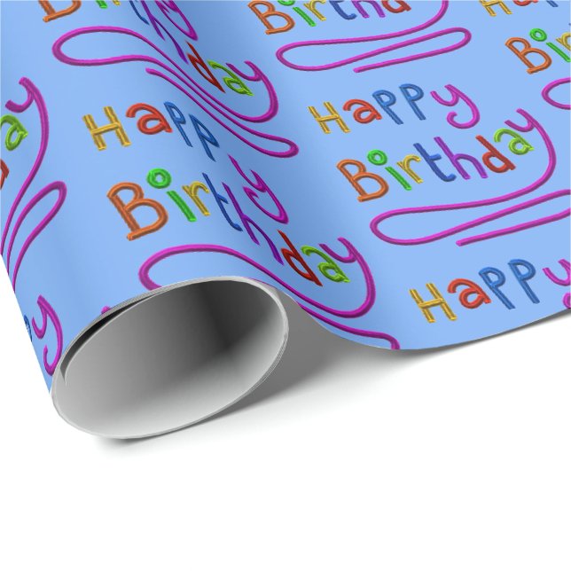 Kinder Modern Happy Birthday Script Rainbow Fun Geschenkpapier (Rolleneckpunkt)