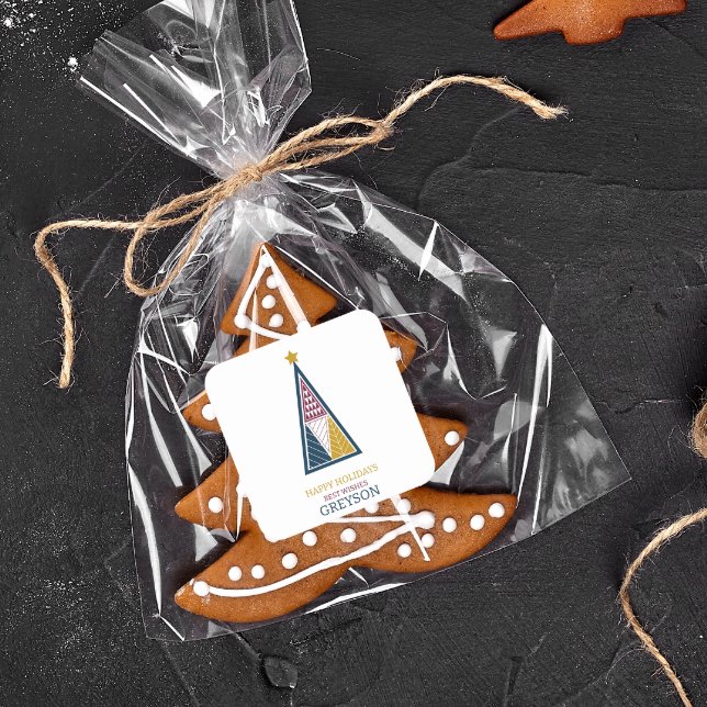 Kinder moderne minimalgeometrische Weihnachten Quadratischer Aufkleber (Von Creator hochgeladen)