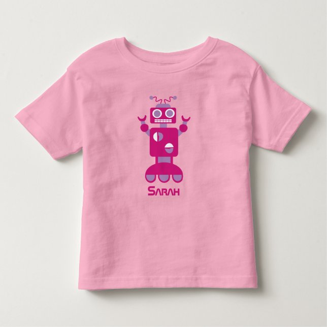 Kinder Moderne rosa Lila Roboter Personalisierte M Kleinkind T-shirt (Vorderseite)
