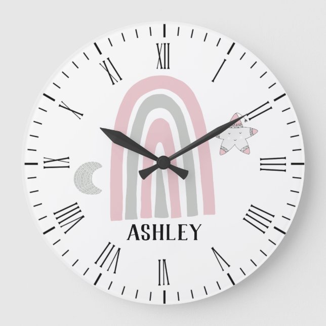 Kinder Moderner Regenbogen Personalisiert Große Wanduhr (Vorderseite)