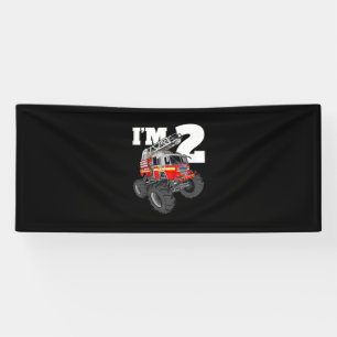 Kinder Monster Fire Truck 2. Geburtstag Junge 2 Kl Banner